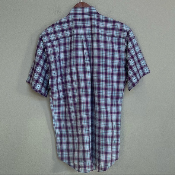 PETER MILLAR Linen Blend Button Down Shirt Purple Plaid Men’s Medium Summer - Picture 2 of 6